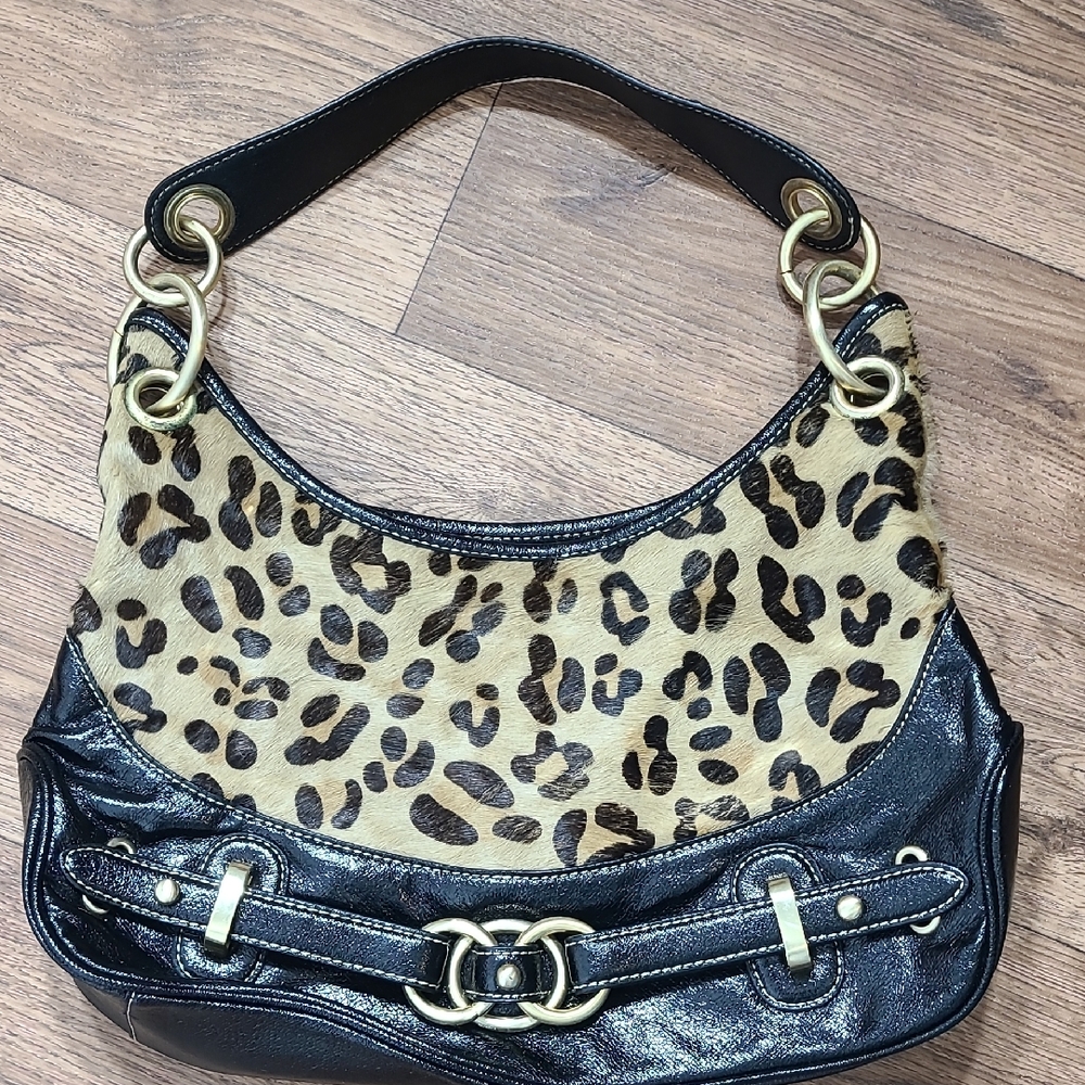 Wilsons Leather Leopard and Black Hobo Bag